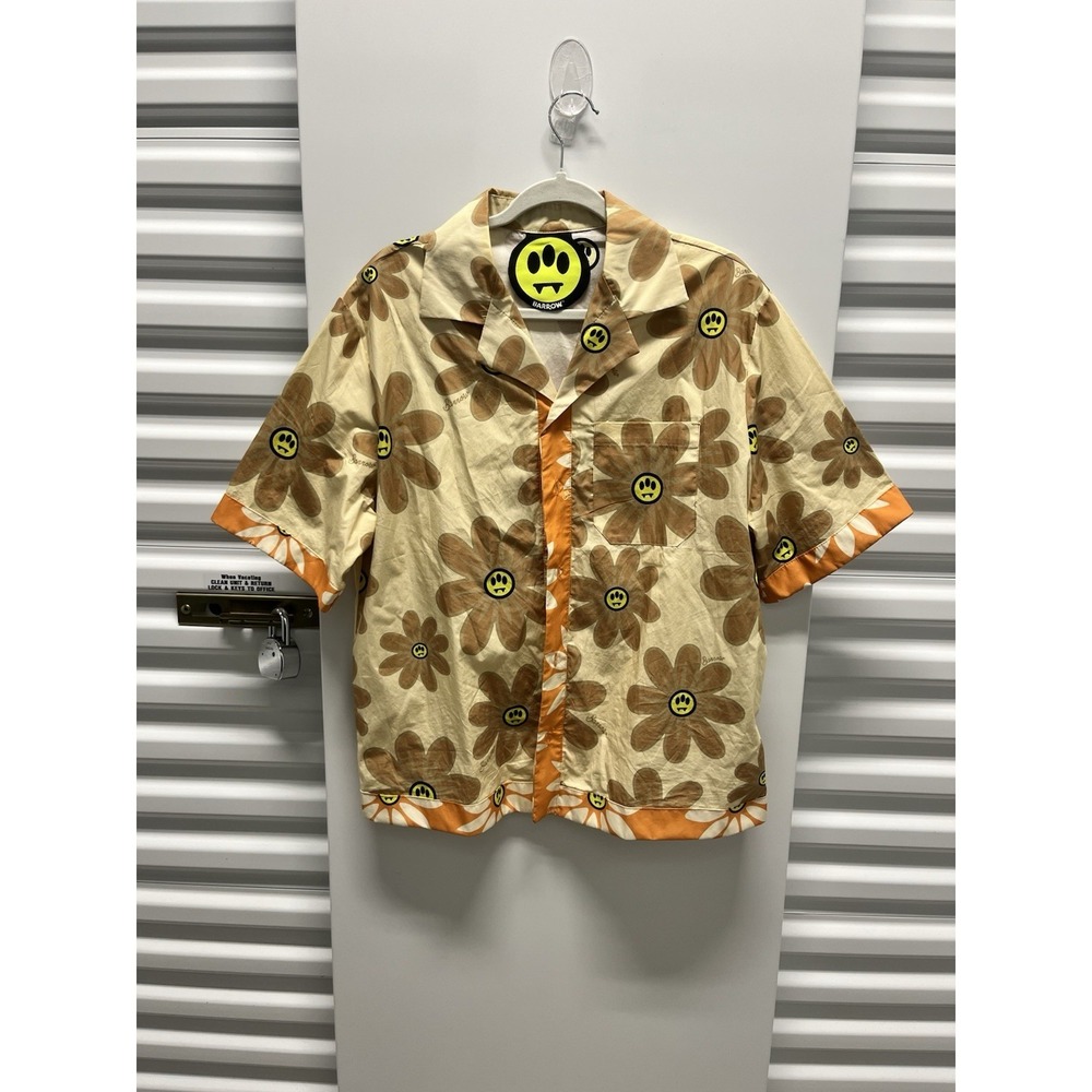 BARROW Hawaiian Popeline Shirt Yellow Ivory Mens Large CLG Verified